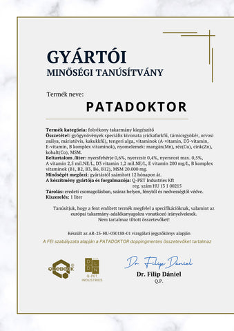 "Patadoktor" szarutámogató kiegészítő, 1000ml