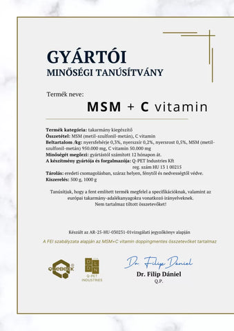 "MSM + C vitamin" izületvédő, 1000gr