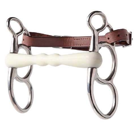 "White" egyenes szájrészű pillangózabla bőrszíjjal, 14 cm